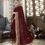 ওয়াইন এমব্রয়ডারি করা জর্জেটের পার্টির শাড়ি