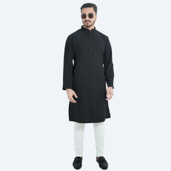 ব্ল্যাক কালার প্রিমিয়াম মাইক্রোস্টিজ সলিড পাঞ্জাবি - 46