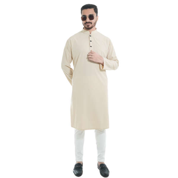 ক্রিম কালার প্রিমিয়াম মাইক্রো স্টিচ সলিড পাঞ্জাবি