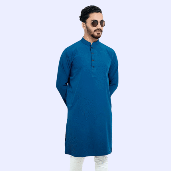 পেট্রোল ব্লু কালার প্রিমিয়াম মাইক্রোস্টিজ সলিড পাঞ্জাবি - 38