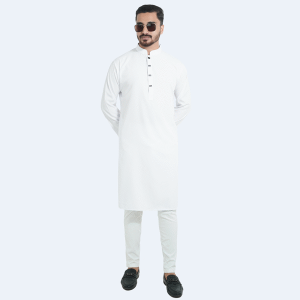 সাদা কালার প্রিমিয়াম মাইক্রোস্টিজ সলিড পাঞ্জাবি - 46