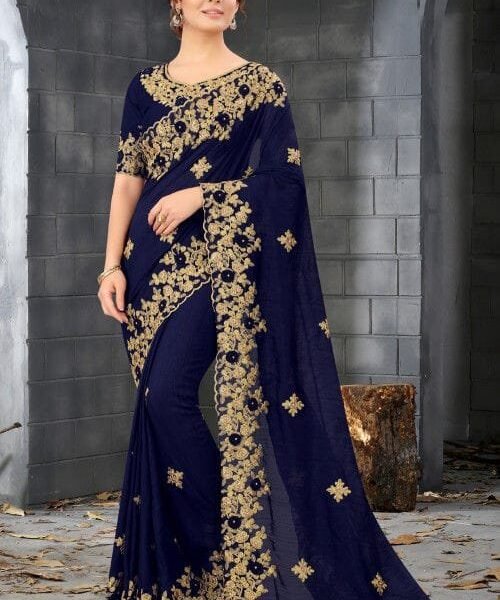 এক্সক্লুসিভ ওয়েটলেস জর্জেট এমব্রয়ডারি করা শাড়ি