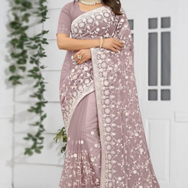 প্রিমিয়াম অর্গানজা ফ্যাব্রিক এমব্রয়ডারি করা পার্টি শাড়ি