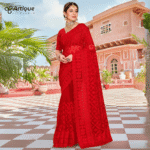 প্রিমিয়াম অর্গানজা ফ্যাব্রিক এমব্রয়ডারি করা পার্টি শাড়ি