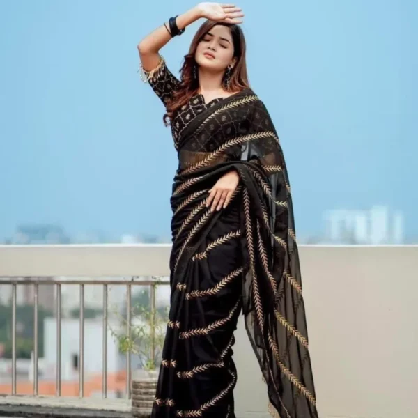 এক্সক্লুসিভ ওয়েটলেস জর্জেট এমব্রয়ডারি করা পার্টি শাড়ি