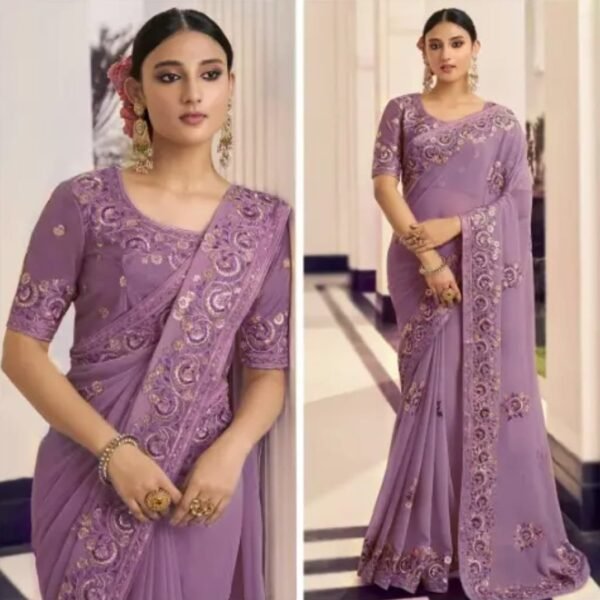 এক্সক্লুসিভ ওয়েটলেস জর্জেট এমব্রয়ডারি করা পার্টি শাড়ি