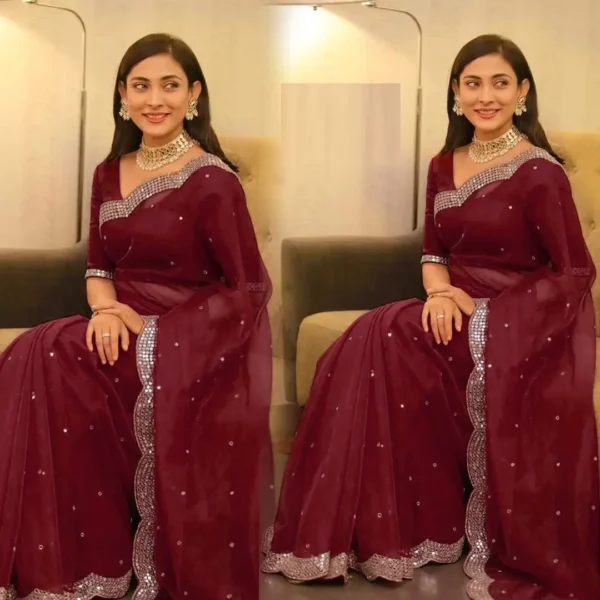 এক্সক্লুসিভ ওয়েটলেস জর্জেট এমব্রয়ডারি করা পার্টি শাড়ি