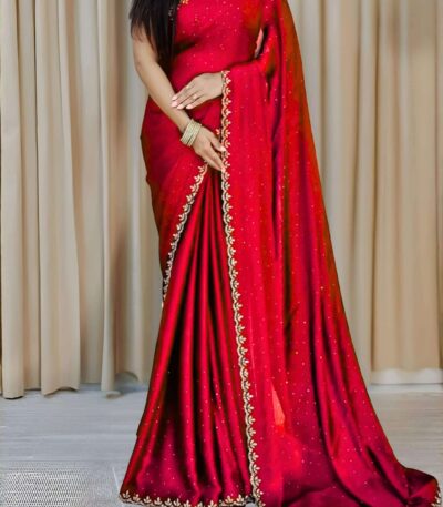 red-color-traditional-contrast-work-georgette-party-saree