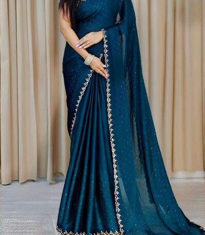 teal-color-traditional-contrast-work-georgette-party-saree
